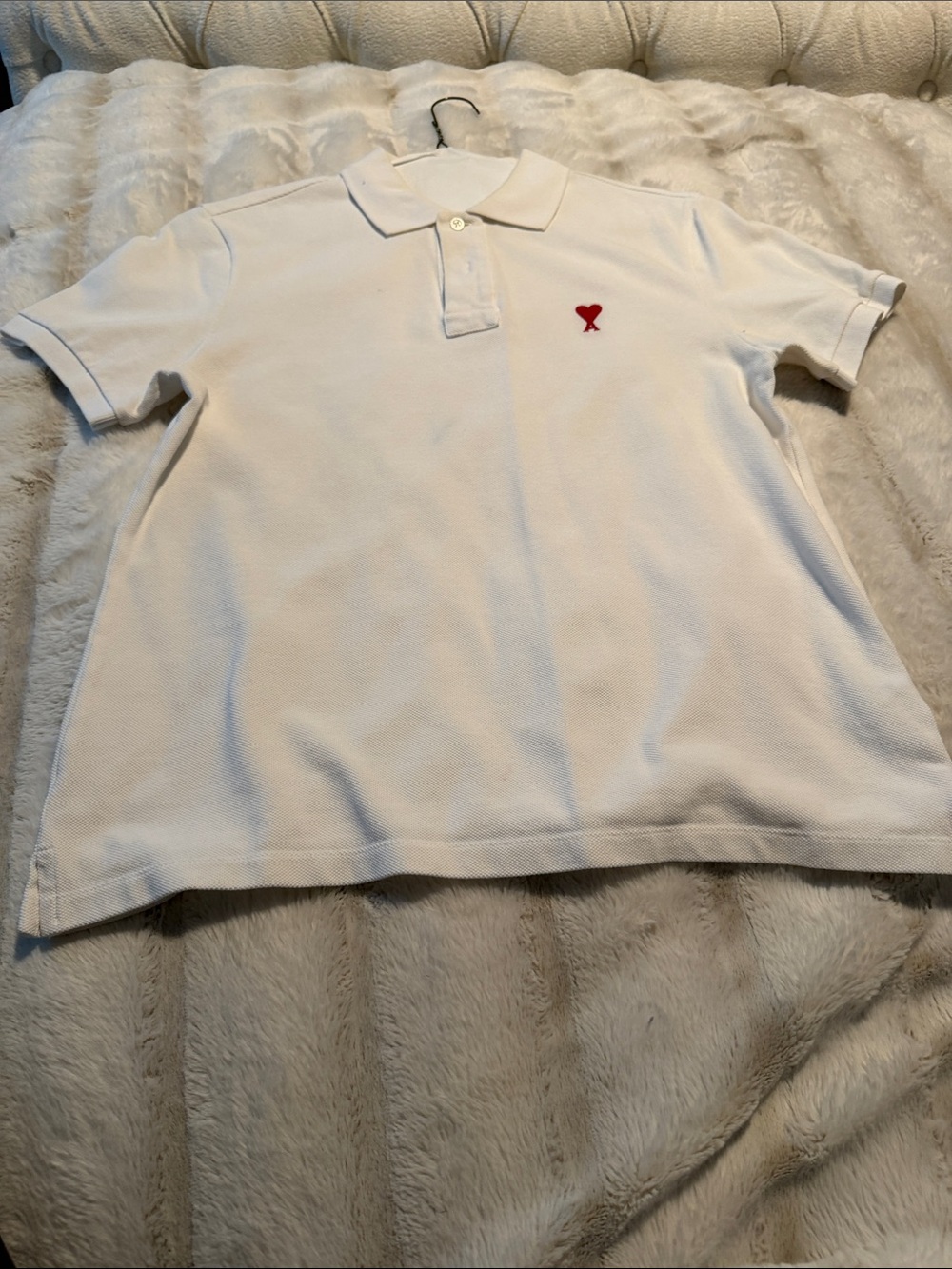 Ami Paris "Ami de Coeur" Heart Polo Shirt – White – Men's Size M